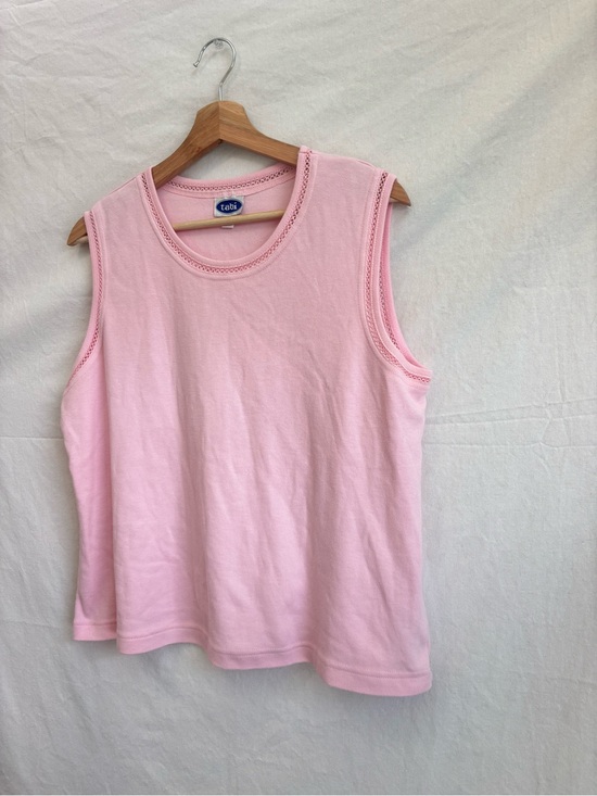 Tabi Tops - Tabi Pastel Pink Crochet-Trim Sleeveless Tank